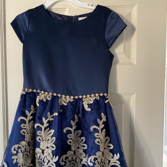 Rare Editions Navy and Gold Girl’s Dress sz12 - Picture 8 of 10